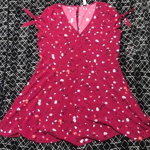 Dark pink floral pattern juniors dress